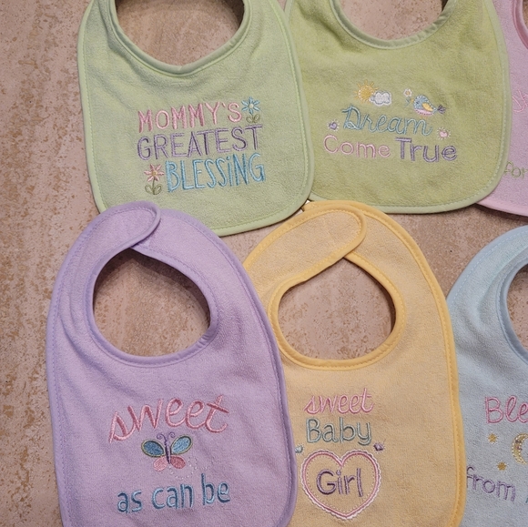 Embroidered Baby Girl Bibs -Set of 8 - Picture 2 of 6